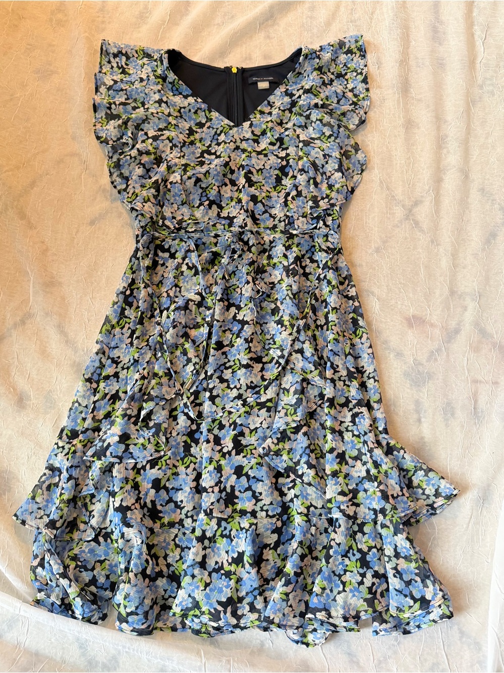 Tommy Hilfiger Asymmetrical Floral Dress - Blue and Green